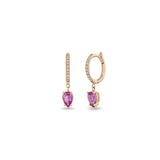 Zoë Chicco 14k Gold Small Pavé Diamond Hinge Huggie Hoops with Pear Pink Sapphires