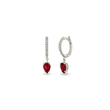 14k Medium Pavé Diamond Hinge Huggie Hoops with Pear Rubies