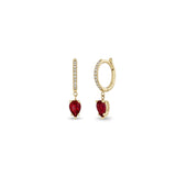 Zoë Chicco 14k Gold Medium Pavé Diamond Hinge Huggie Hoops with Pear Rubies