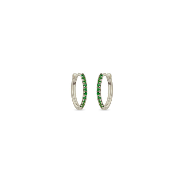 14k Pavé Emerald Medium Hinge Huggie Hoops - SALE