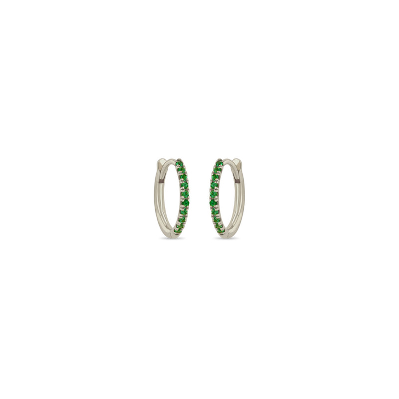 14k Pavé Emerald Medium Hinge Huggie Hoops - SALE