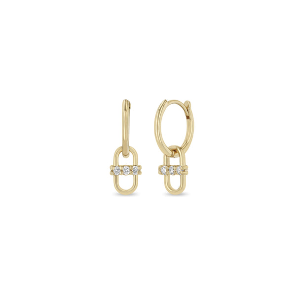 Zoë Chicco 14k Gold 3 Prong Diamond Link Hinge Huggie Hoop Earrings