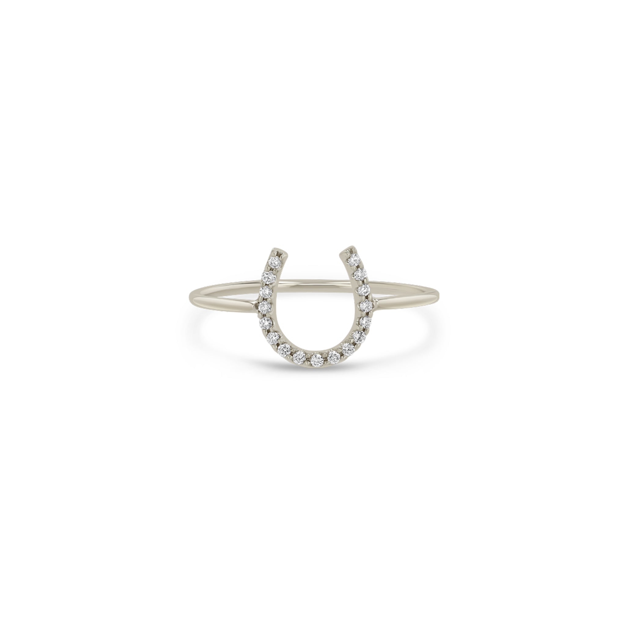 Zoe Chicco 14k white gold pave diamond horseshoe band ring on a white background