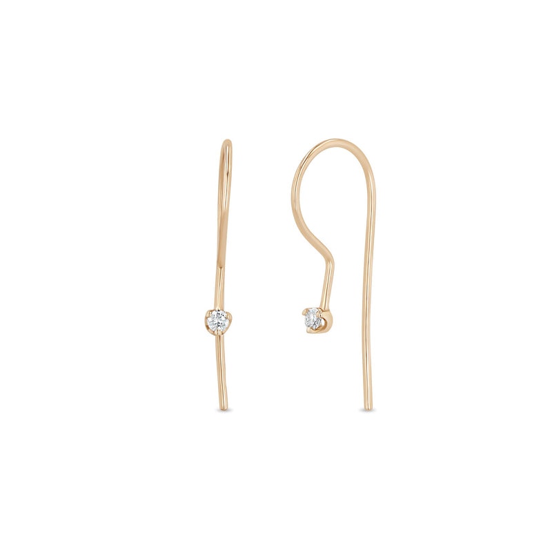 14k Prong Diamond Wire Hook Earrings