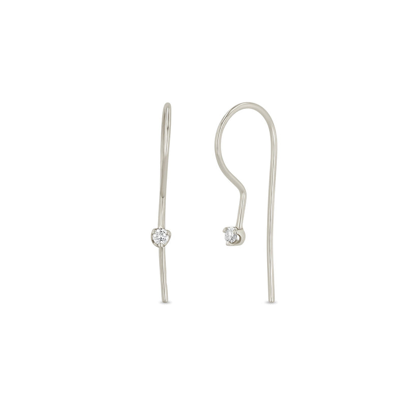 14k Prong Diamond Wire Hook Earrings