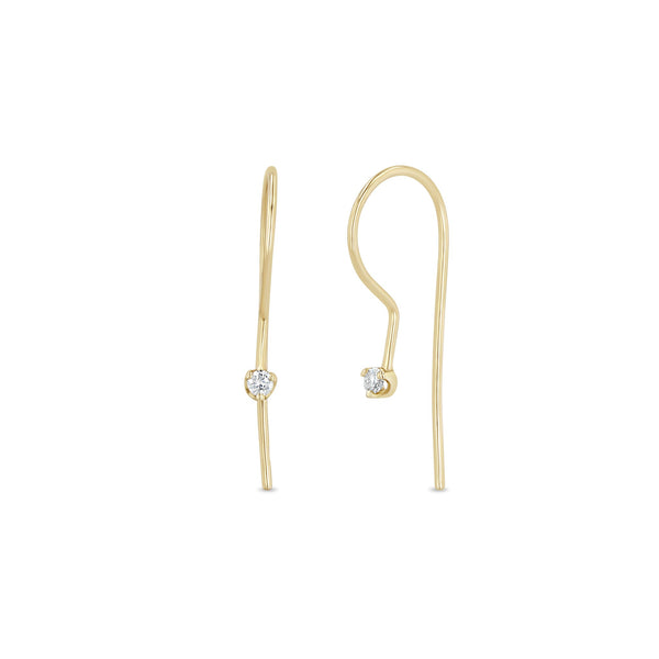 14k Prong Diamond Wire Hook Earrings