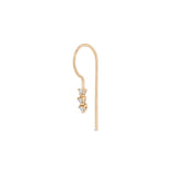 Zoe Chicco 14k rose gold wire threader hook earring with three white diamonds at the end on a white background