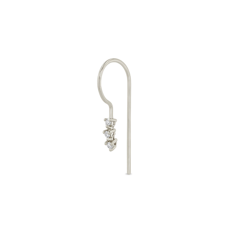 Zoe Chicco 14k single white gold wire threader earring with three white diamonds on a white background 