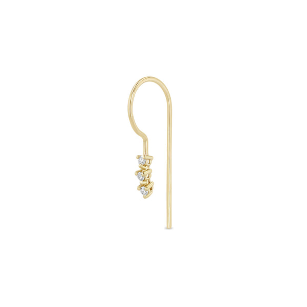 Zoe Chicco 14k gold single wire threader earring with a three round diamond tennis segment on a white background
