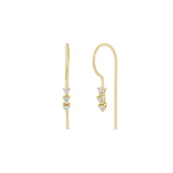 Zoe Chicco 14k gold wire threader earrings with three round diamond tennis segment on a white background