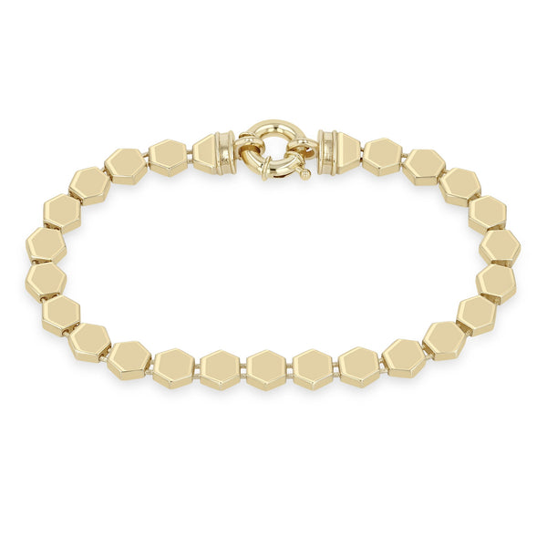 Zoe Chicco 14k gold hexagonal bead bracelet on a white background