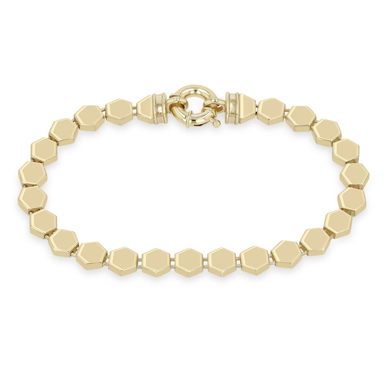 Zoe Chicco 14k gold hexagonal bead bracelet on a white background