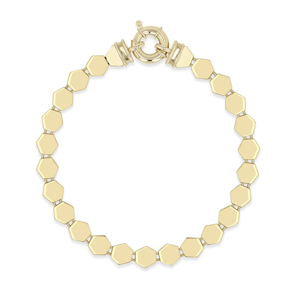 Zoe Chicco 14k gold hexagon shape bead bracelet on a white background