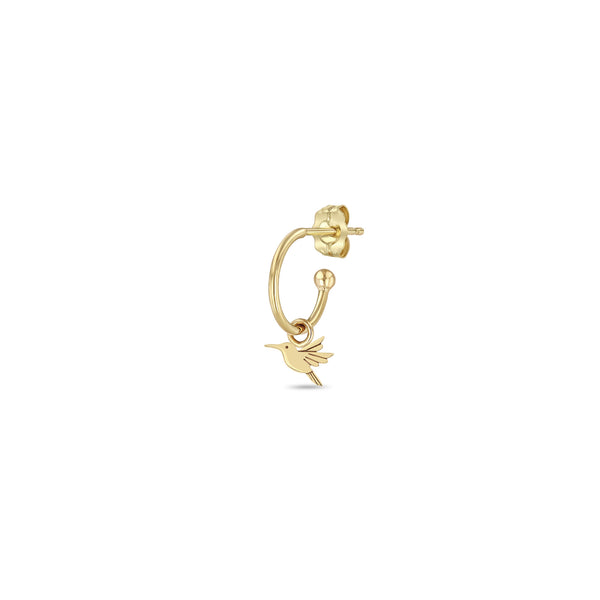 Zoë Chicco 14k Gold Dangle Itty Bitty Hummingbird Charm Huggie Hoop Earring for the Left Ear