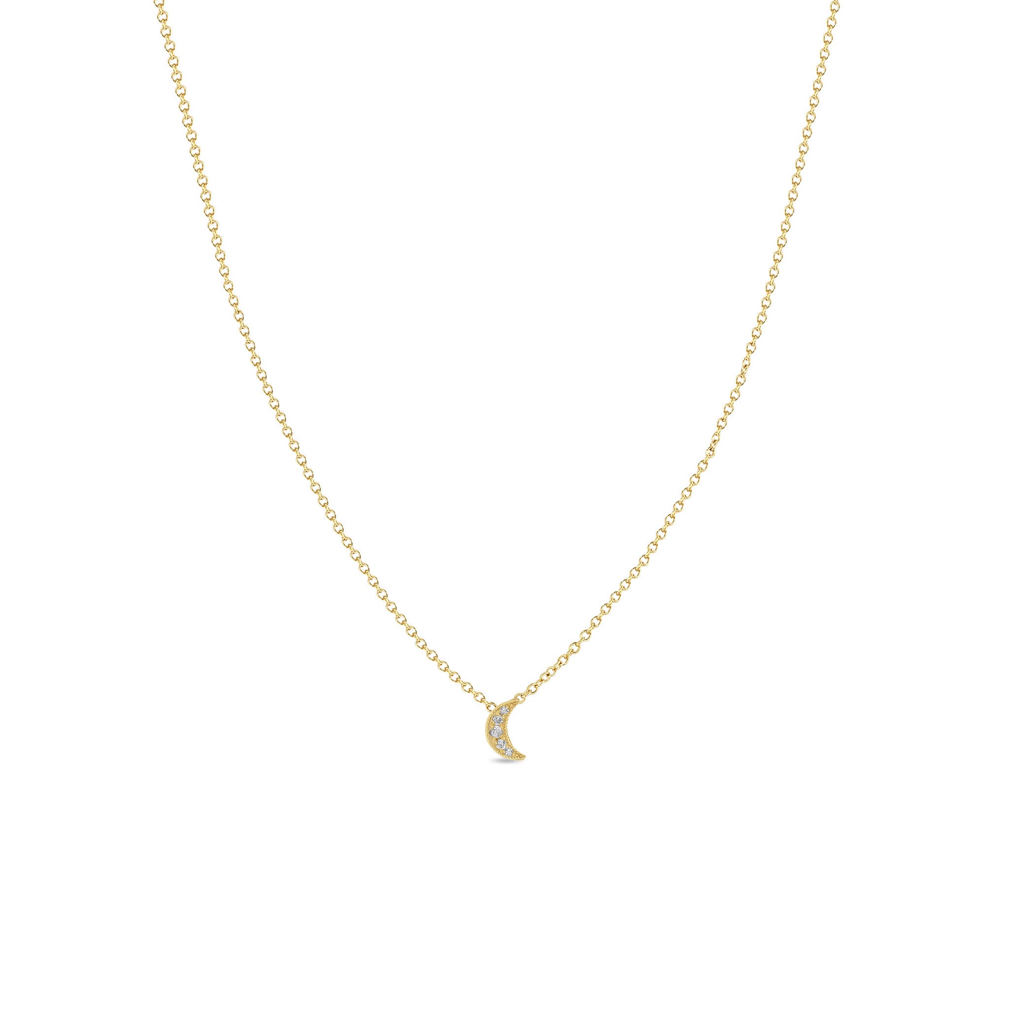 Zoë Chicco 14k Gold Itty Bitty Pavé Diamond Moon Necklace