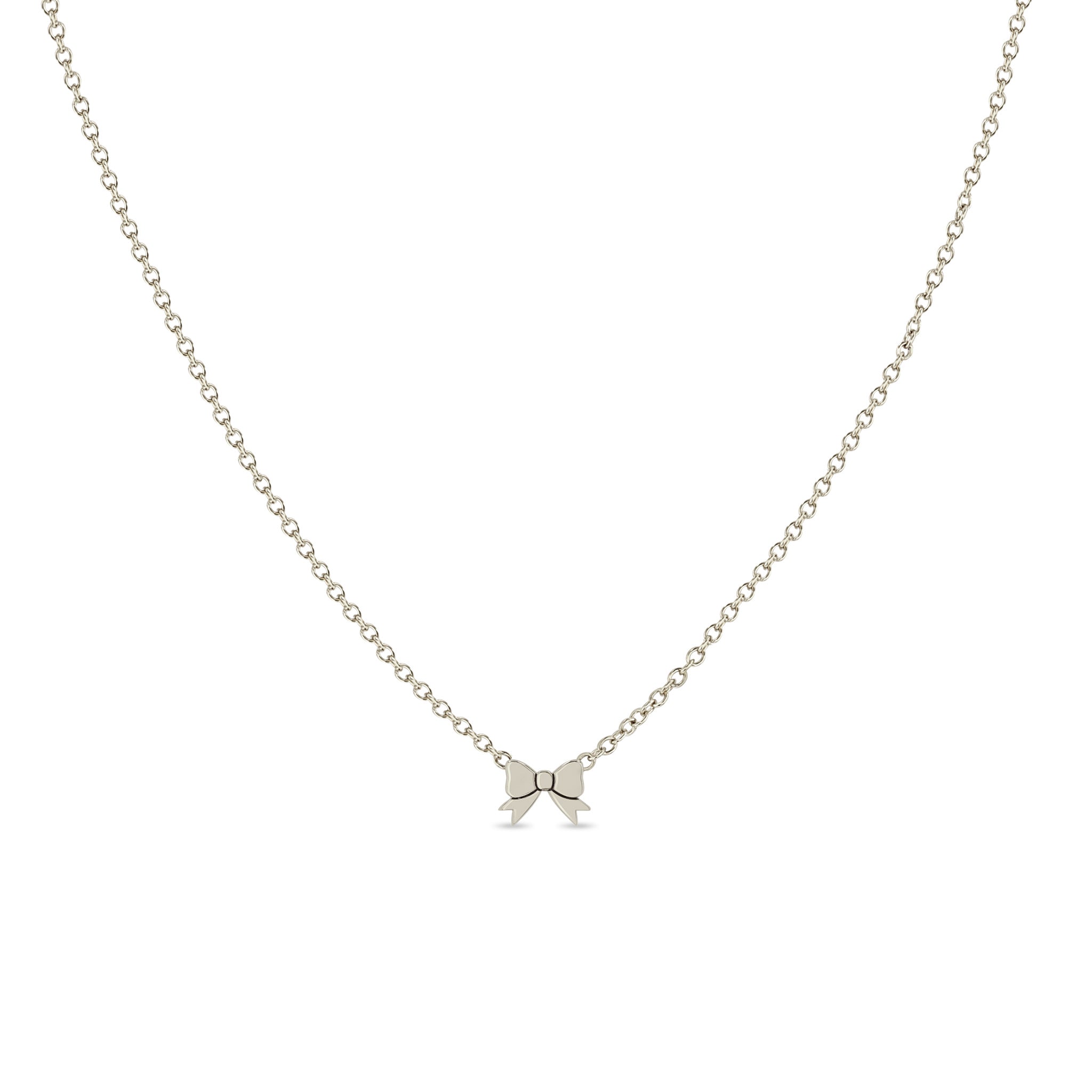 Zoe Chicco 14k white gold itty bitty chain necklace with bow on a white background