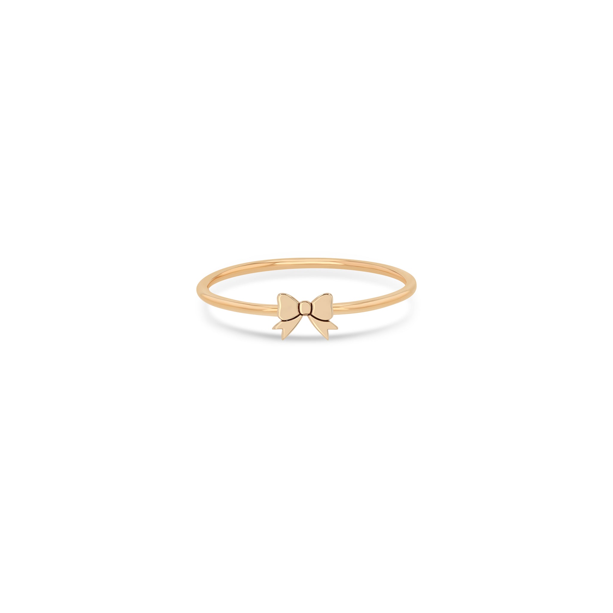 Zoe Chicco 14k rose gold itty bitty bow band ring on a white background