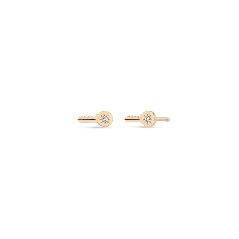 Pair of Zoë Chicco 14k Gold Itty Bitty Star Set Diamond Key Stud Earrings