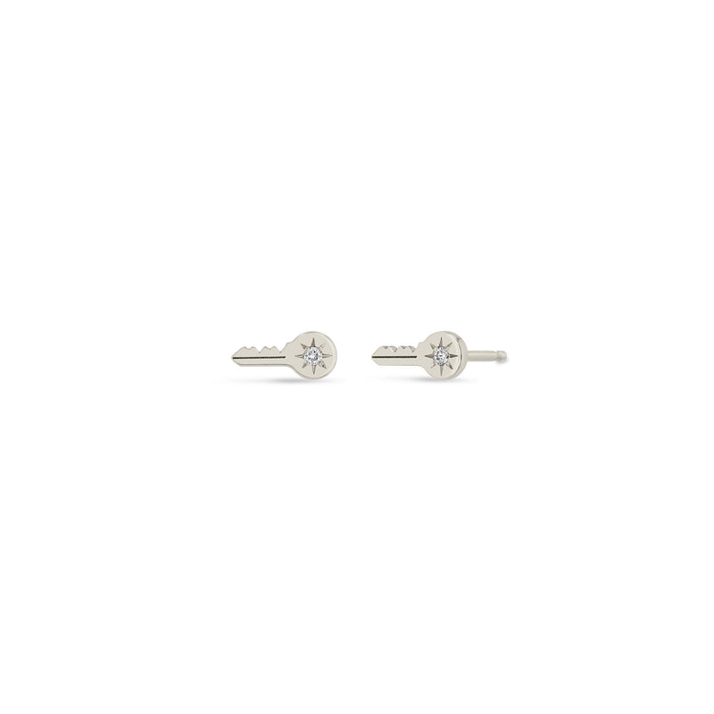 Pair of Zoë Chicco 14k Gold Itty Bitty Star Set Diamond Key Stud Earrings