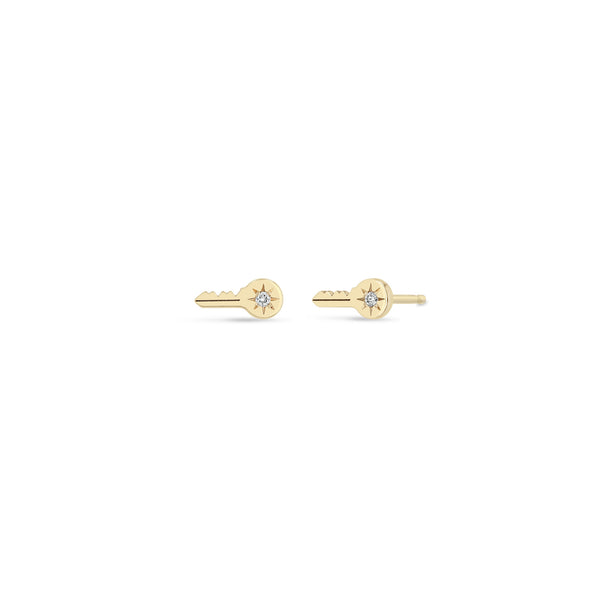 Pair of Zoë Chicco 14k Gold Itty Bitty Star Set Diamond Key Stud Earrings