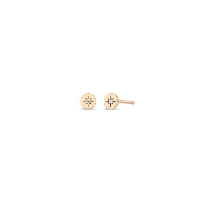 Pair of Zoë Chicco 14k Gold Itty Bitty Star Set Diamond Disc Stud Earrings