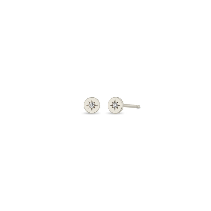 Pair of Zoë Chicco 14k Gold Itty Bitty Star Set Diamond Disc Stud Earrings