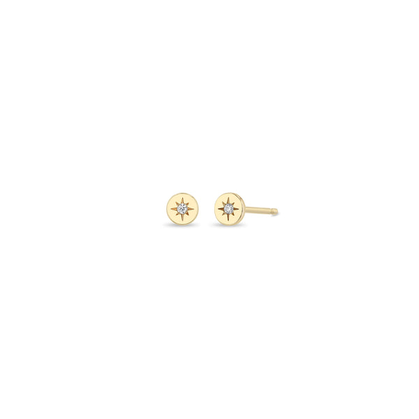 Pair of Zoë Chicco 14k Gold Itty Bitty Star Set Diamond Disc Stud Earrings