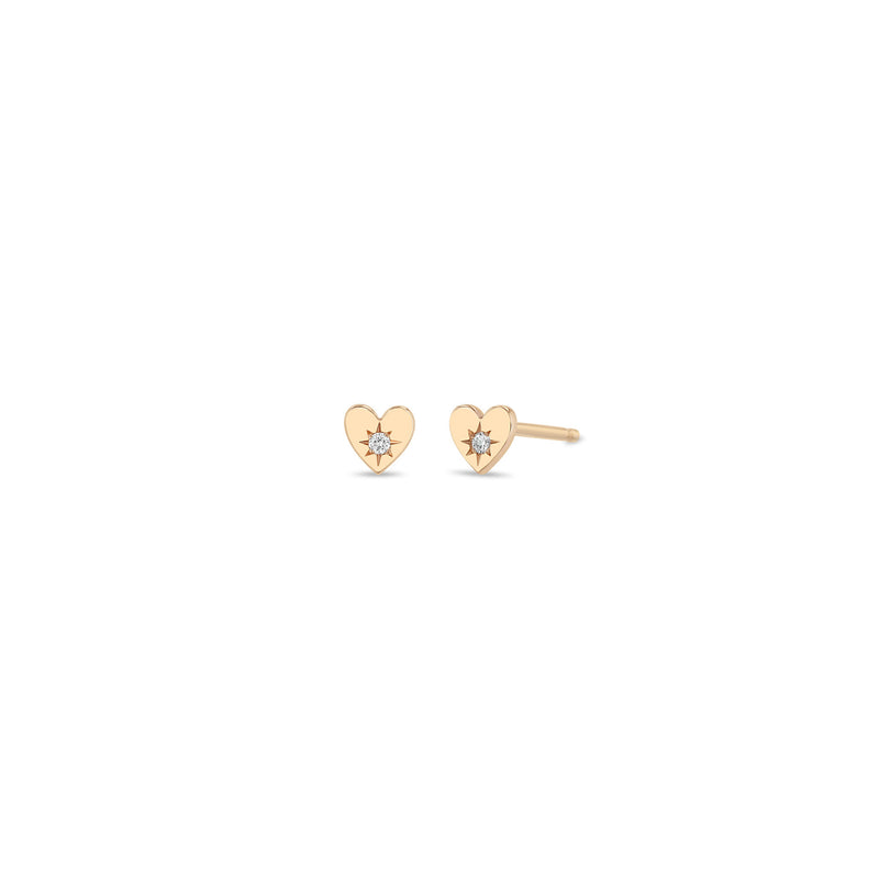 Pair of Zoë Chicco 14k Gold Itty Bitty Star Set Diamond Heart Stud Earrings