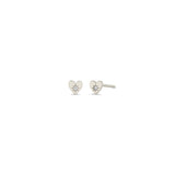 Pair of Zoë Chicco 14k Gold Itty Bitty Star Set Diamond Heart Stud Earrings