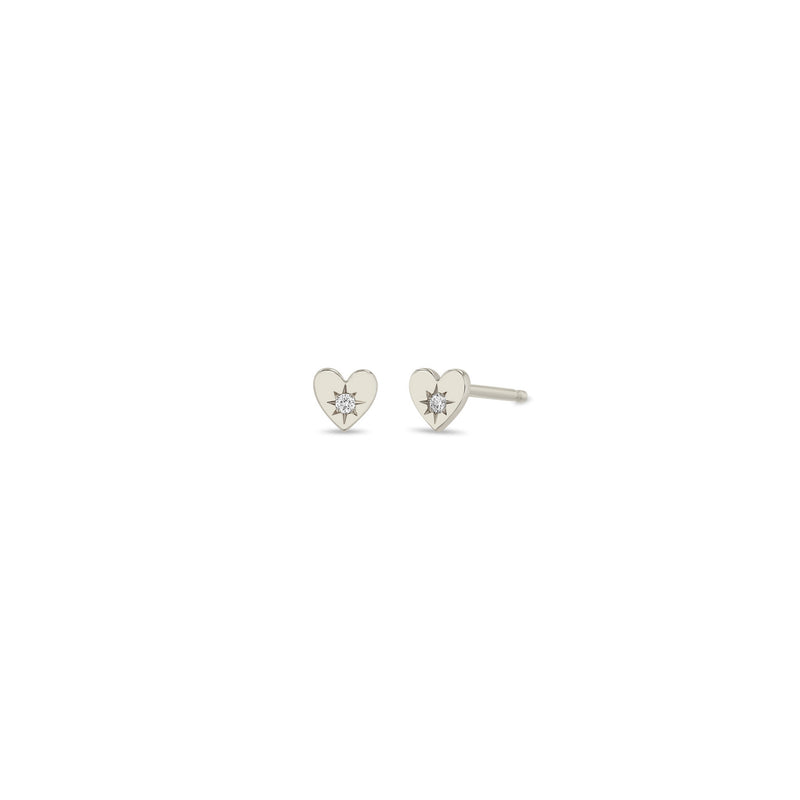 Pair of Zoë Chicco 14k Gold Itty Bitty Star Set Diamond Heart Stud Earrings