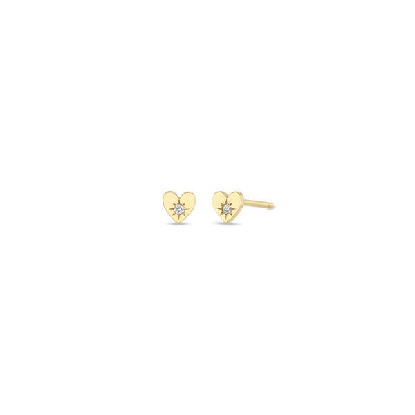 Pair of Zoë Chicco 14k Gold Itty Bitty Star Set Diamond Heart Stud Earrings