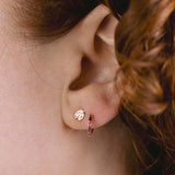 Zoe Chicco's 14k Baguette Ruby Hinge Huggie Hoops and Itty Bitty Lady bug with 3 diamonds.