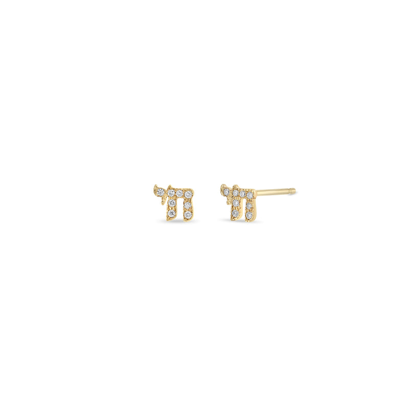 Pair of Zoë Chicco 14k Gold Itty Bitty Pavé Diamond Chai Stud Earrings