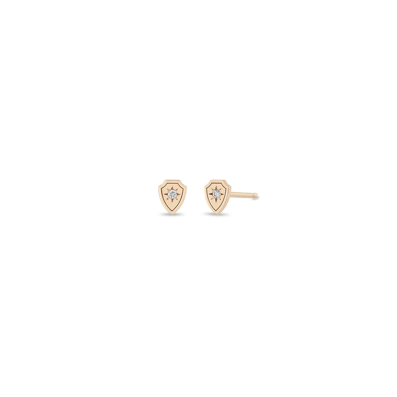 Pair of Zoë Chicco 14k Gold Itty Bitty Star Set Diamond Shield Stud Earrings