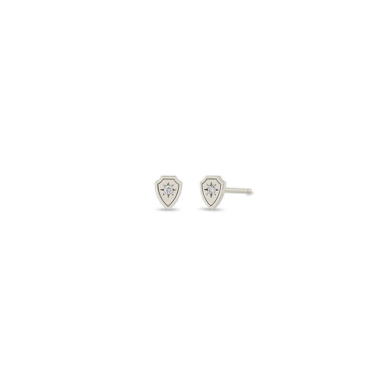 Pair of Zoë Chicco 14k Gold Itty Bitty Star Set Diamond Shield Stud Earrings