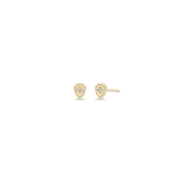 Pair of Zoë Chicco 14k Gold Itty Bitty Star Set Diamond Shield Stud Earrings