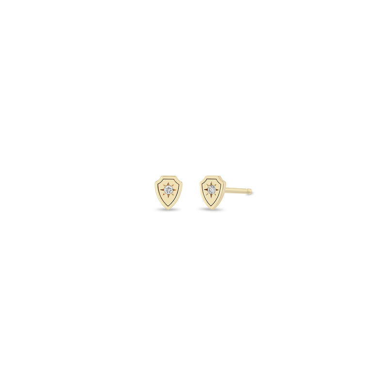 Pair of Zoë Chicco 14k Gold Itty Bitty Star Set Diamond Shield Stud Earrings