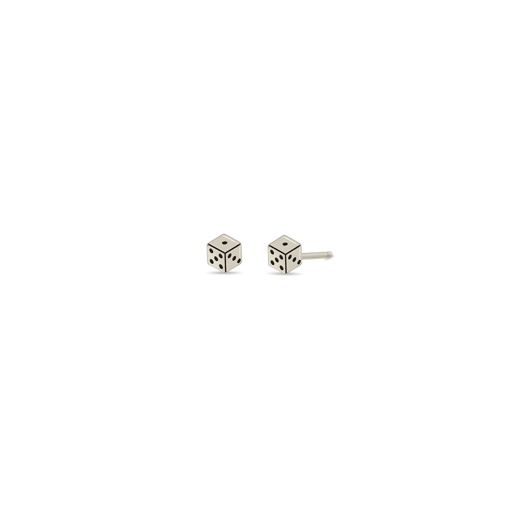 Zoe Chicco 14k white gold itty bitty dice stud earrings on a white background