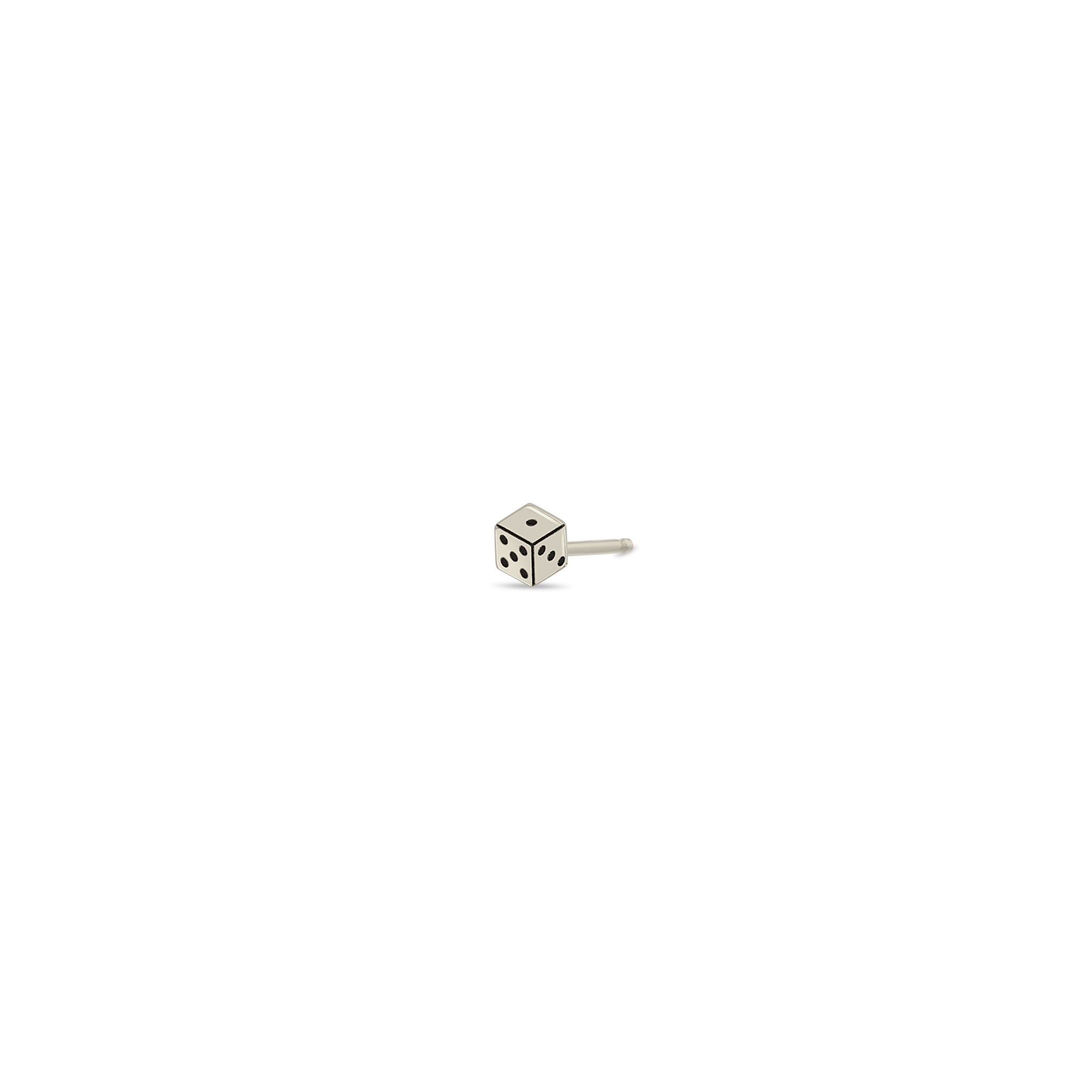 Zoe Chicco 14k white gold itty bitty dice stud earring on a white background