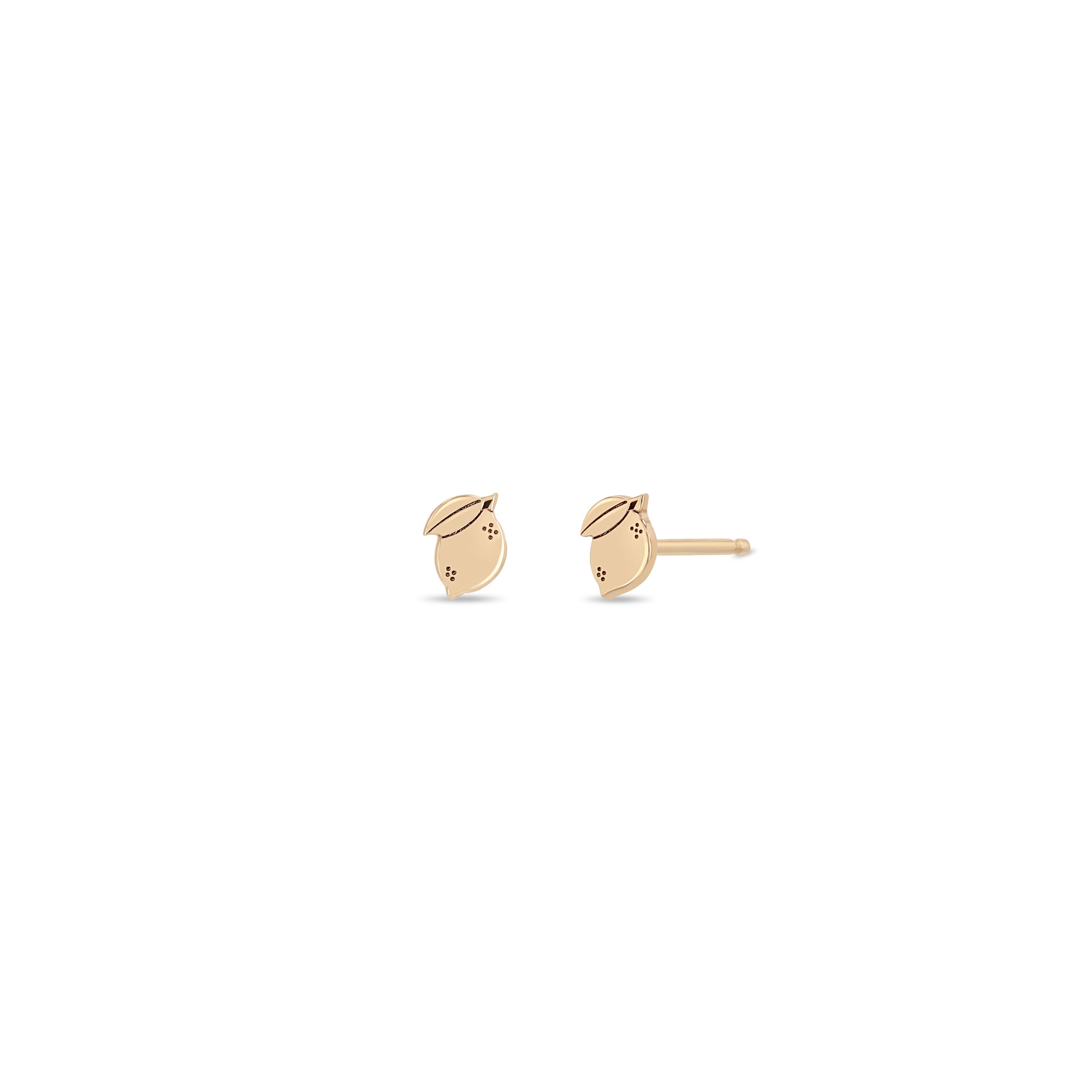 Zoe Chicco 14k rose gold itty bitty lemon stud earrings on a white background