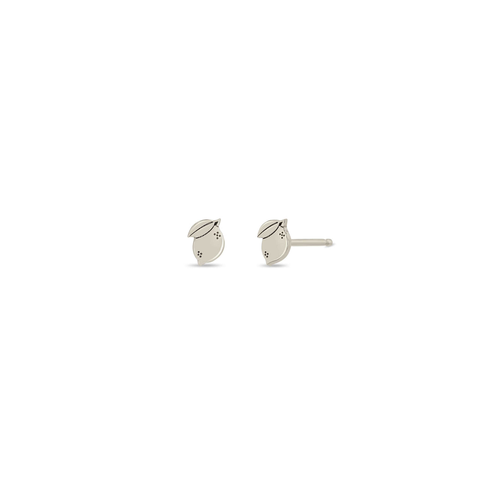Zoe Chicco 14k white gold itty bitty lemon stud earrings on a white background