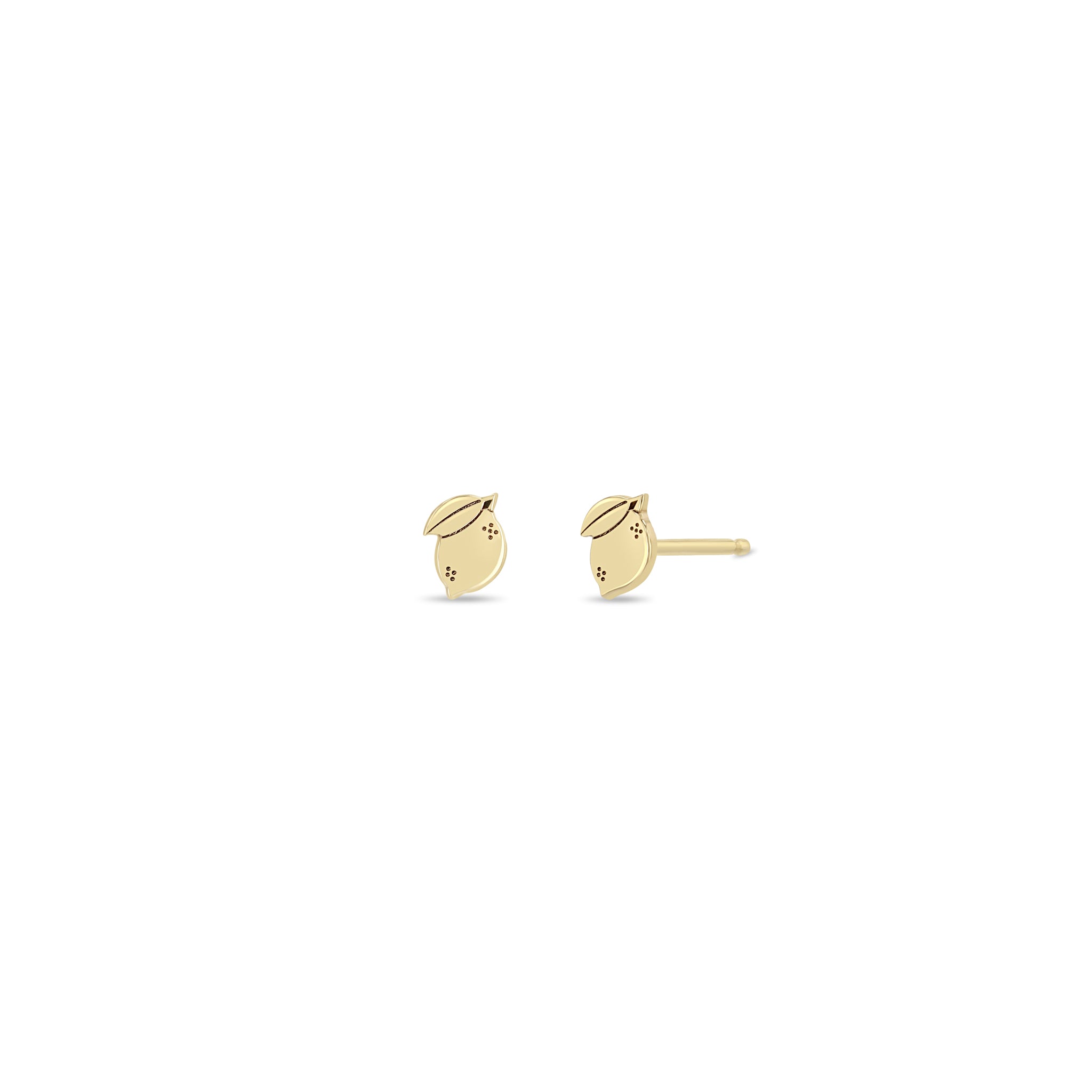 Zoe Chicco 14k gold itty bitty lemon stud earrings on a white background