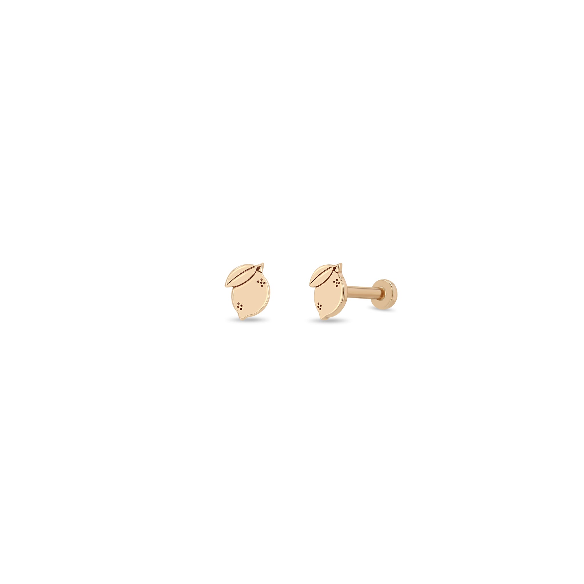 Zoe Chicco 14k rose gold itty bitty lemon flatback stud earrings on a white background