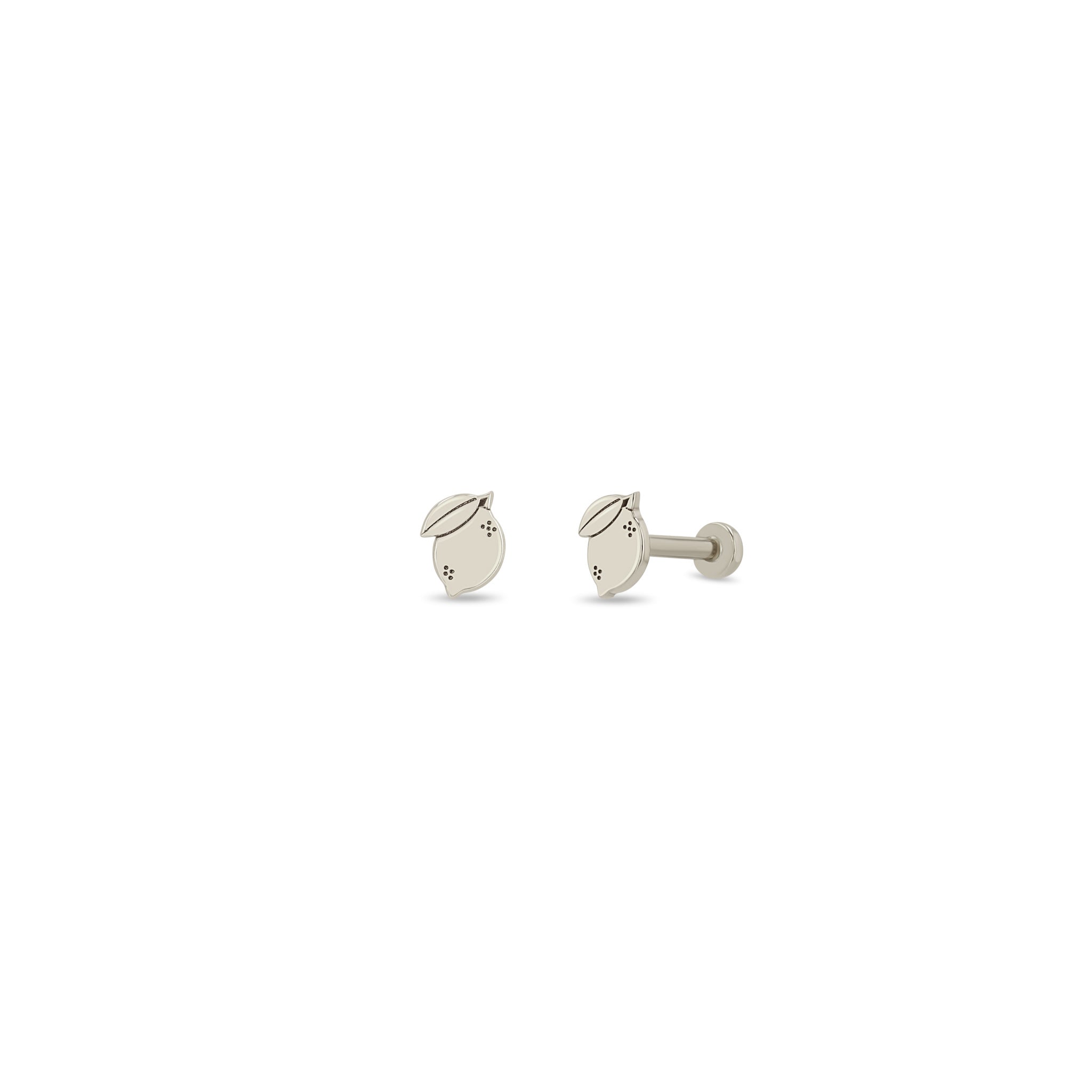Zoe Chicco 14k white gold itty bitty lemon flatback stud earrings on a white background