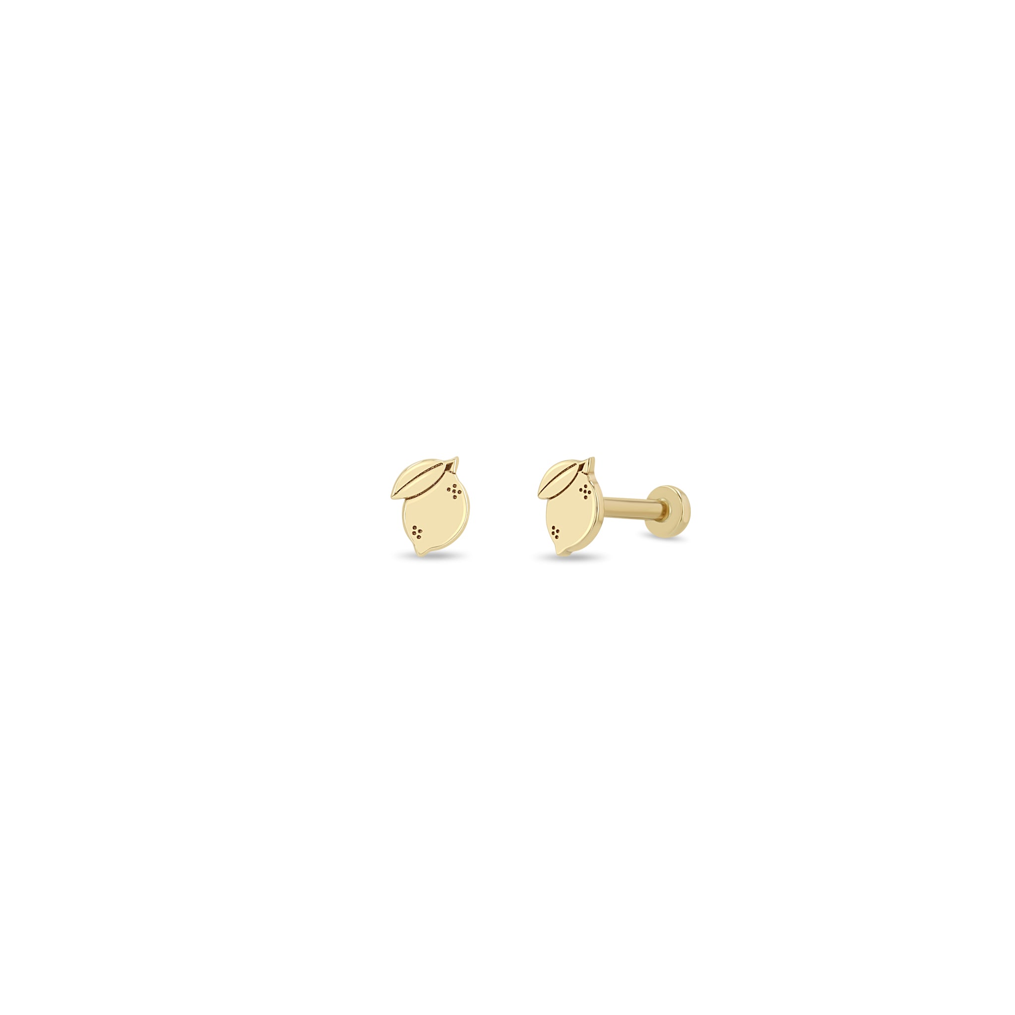 Zoe Chicco 14k gold itty bitty lemon flatback stud earrings on a white background