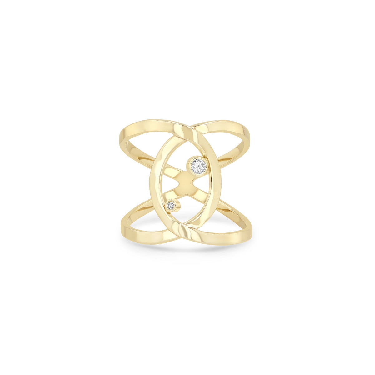 Zoe Chicco 14k gold infinity ring with 2 diamonds on a white background