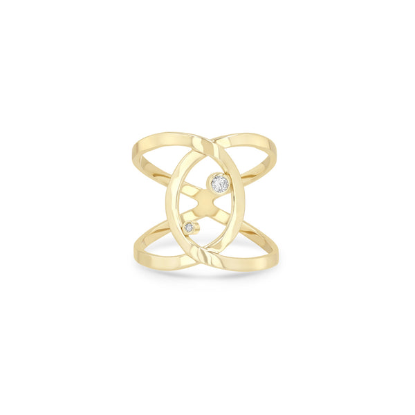 Zoe Chicco 14k gold infinity ring with 2 diamonds on a white background