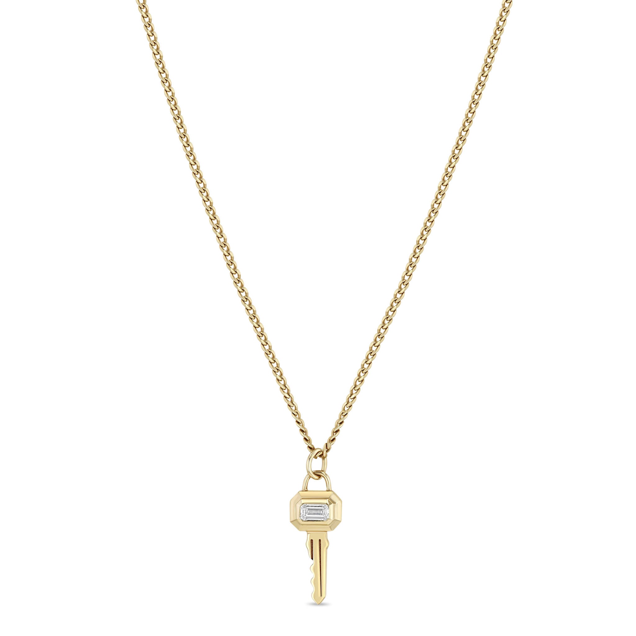 Zoë Chicco 14k Gold Emerald Cut Diamond Bezel Key Pendant Necklace