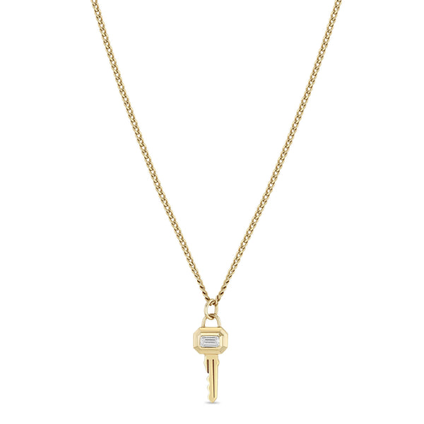 Zoë Chicco 14k Gold Emerald Cut Diamond Bezel Key Pendant Necklace