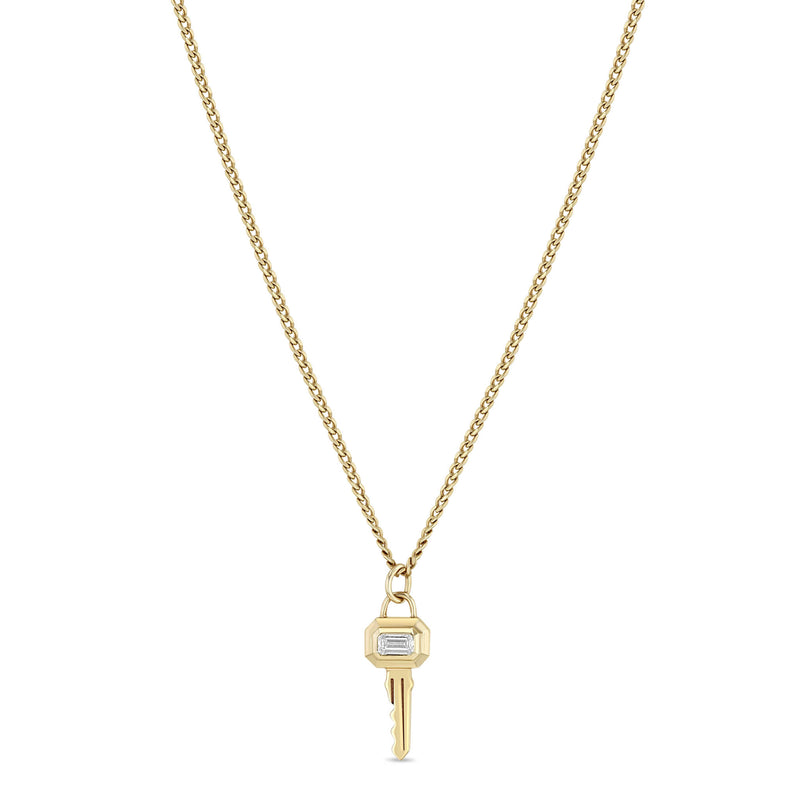 Zoë Chicco 14k Gold Emerald Cut Diamond Bezel Key Pendant Necklace